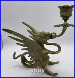 Pair of Solid Brass Griffin / Phoenix Candle Holders