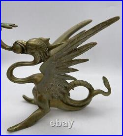 Pair of Solid Brass Griffin / Phoenix Candle Holders