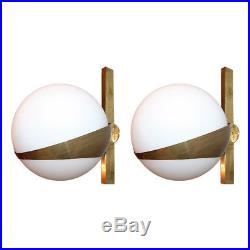 Pair of Stilnovo Style Brass Sconces with White Glass Balls