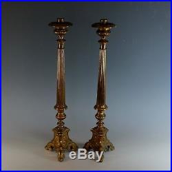 Pair of Tall Brass Church Pillar Candle Sticks Holders Candlestick 21