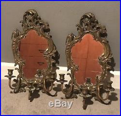 Pair of Victorian Rococo Brass Ornate Mirror candle holders