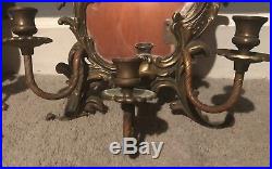 Pair of Victorian Rococo Brass Ornate Mirror candle holders