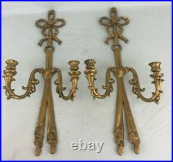 Pair of Vintage 24 Wall Hanging French Neoclassical Candle Holder Wall Sconces
