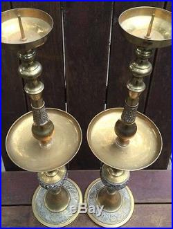 Pair of Vintage 31 TALL Brass Church Candle Holders Columns