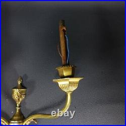 Pair of Vintage Antique Solid Brass Wall Sconce Electrified Candle Holders