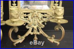 Pair of Vintage B&H Bradley Hubbard Brass Mirror & Dual Candle Holder Sconces