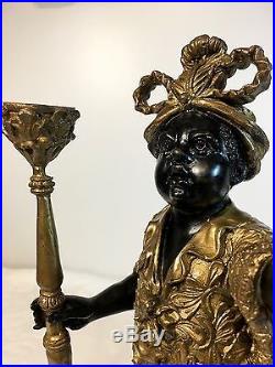 Pair of Vintage Blackamoor Bronze Brass Statues With Candle Holders