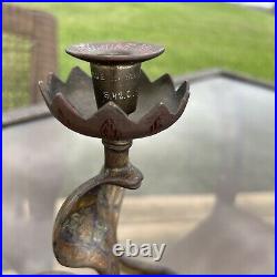 Pair of Vintage Brass Hand Painted Enameled Cobra Snake Candle Holders