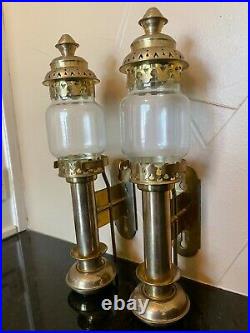 Pair of Vintage Brass Wall Sconce Train Candle Lantern Holder Railroad Nice