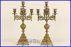 Pair of Vintage Cast Brass 5 Light Candelabra