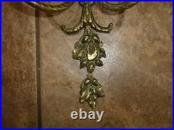 Pair of Vintage Double Arm Heavy Metal Bronze Brass Candle Holder Wall Sconces