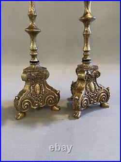 Pair of Vintage Gilt Brass Italian Candle Holders