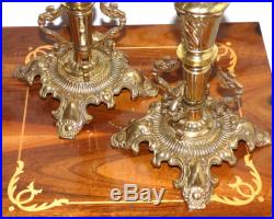 Pair of Vintage Japanese Ornate Solid Brass Candelabras with Dragons