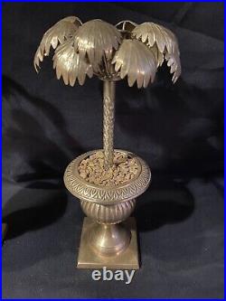 Pair of Vintage Mid 20th Century Brass Palm Tree Candlesticks Unique Rare GUC