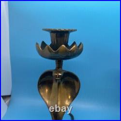 Pair of Vintage Smooth Brass Hooded Cobra Snake Candle Holders Very Nice Color