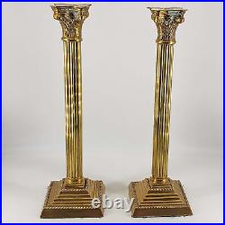 Pair of Vintage Solid Brass Traditional Fluted Column Candlestick Holders 15