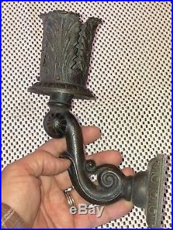 Pair of Vintage Solid Bronze or Brass Sconce Wall Light Candle Holders Medieval