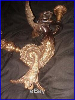 Pair of Wall Sconces Winged Mermaids Candle Holders