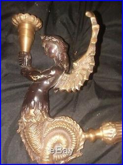 Pair of Wall Sconces Winged Mermaids Candle Holders