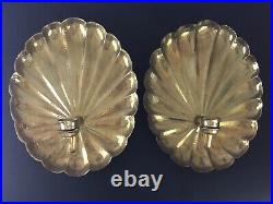 Pair of Wildwood Vintage Scalloped Hammered Brass Shell Sconces Candleholders
