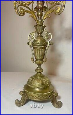 Pair of antique ornate 1800s solid gilt brass Victorian candelabra candle holder
