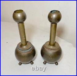 Pair of antique spherical bronze Arts & Crafts brass candlesticks candle holders