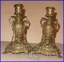 Pair of nice Antique 18/ 19thc brass decorated candlesticks