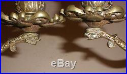 Pair of nice Antique 19thc brass decorated candlesticks figural snakes