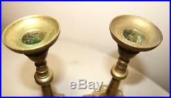 Pair of rare antique solid 18th century 1700's brass candlestick candle holder
