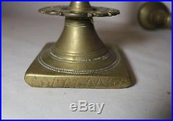 Pair of rare antique solid 18th century 1700's brass candlestick candle holder