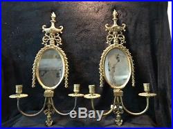 Pair of vintage Brass Glo-Mar ArtWorks Wall Sconces with Mirror & Candle Holders