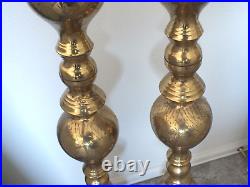 Pair pr Brass Bronze 40 tall ALTAR Church CANDLE STICK HOLDERS 9 lbs each vtg