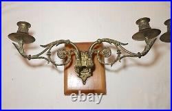 Pair quality antique gilt bronze ornate empire wall candle holder sconce brass