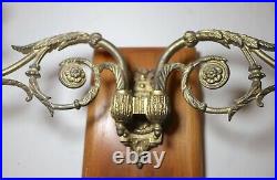Pair quality antique gilt bronze ornate empire wall candle holder sconce brass