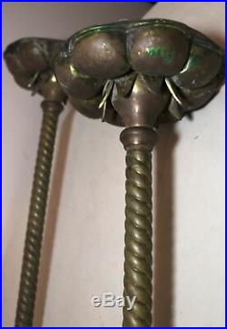 Pair rare antique 1800's brass wood processional Catholic Church candle holders