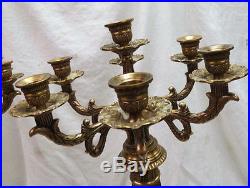 Pair vintage brass CANDELABRA / candle holders / 6 arms 27 tall roman design nr