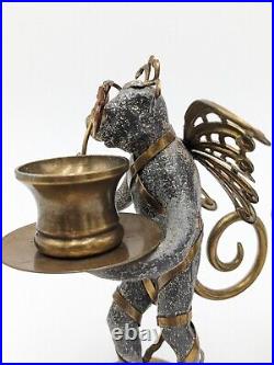 Petite Choses Winged Flying Monkey Candle Holders Pewter Brass Comedy & Tragedy