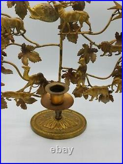 Petites Choses Dresden Brass Tree Of Life Candle Holder Animals 16 1/2 Tall