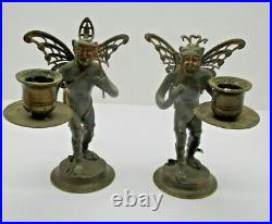 Petites Choses Pewter & Brass Comedy & Tragedy Flying Monkey Candle Holders