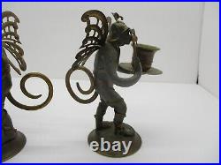 Petites Choses Pewter & Brass Comedy & Tragedy Flying Monkey Candle Holders