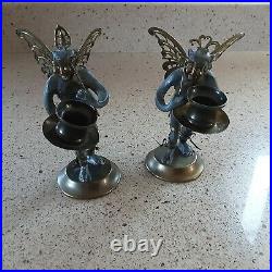 Petites Choses Pewter & Brass Flying Monkey Candle Holders, Comedy & Tragedy