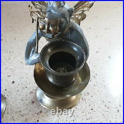 Petites Choses Pewter & Brass Flying Monkey Candle Holders, Comedy & Tragedy