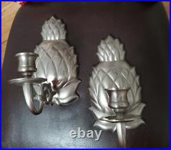 Pewter over brass Candle Holder pair Wall Sconces Pineapple design