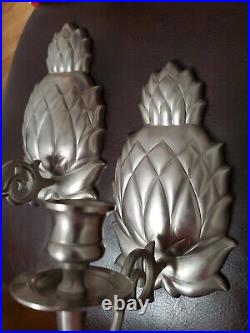 Pewter over brass Candle Holder pair Wall Sconces Pineapple design