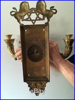 Polish Synagogue Sconce Antique Judaica Dedication 1919 Brass Candle Holder