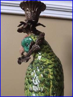 Porcelain Brass/Bronze figurative Parrot Candle holders Stunning Decorative