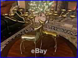 Pottery Barn Brass Deer Candle Holder Pair Candelabra 10 Candle 20 tall Stag