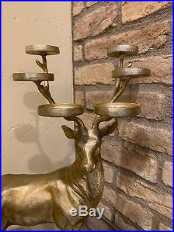 Pottery Barn Reindeer Multi Votive Candle Holder Standing Deer Brass Gold Stag