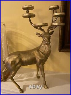 Pottery Barn Stag Reindeer Votive Candle Holder Standing Deer Brass Gold Mantle