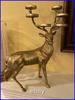 Pottery Barn Stag Reindeer Votive Candle Holder Standing Deer Brass Gold Mantle